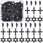 48Pcs 3 Style Alloy Pendants, Star & Wing & Cross, Electrophoresis Black, 20.5~33x11~21x1.5~2mm, Hole: 1.8~2.3mm, 16pcs/style(FIND-FH0004-28)