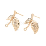 Brass Stud Earring Findings, Leaf, with Loop, Real 18K Gold Plated, 17x15mm, Hole: 1.5mm, Pin: 1mm(KK-CBA3EDE-02G)