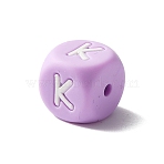 Silicone Beads, Letter Style, Cube, Letter.K, 12x12x12mm, Hole: 2mm(SIL-WH0008-18K)