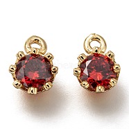 Brass Micro Pave Cubic Zirconia Charms, Flower, Golden, Red, 9x6.5x4mm, Hole: 1.2mm(ZIRC-I051-03G-06)