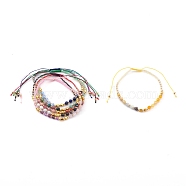 Adjustable Nylon Cord Braided Bead Bracelets, with Natural Gemstone Beads, Glass Seed Beads and Brass Beads, Golden, Inner Diameter: 2-1/8~3-1/2 inch(5.5~9cm)(BJEW-JB06024)