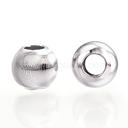 Rhodium Plated 925 Sterling Silver Beads, Cat Eye Beads, Textured Round, Real Platinum Plated, 6x5mm, Hole: 2.5mm(STER-T007-11P-01)