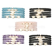 5Pcs 5 Style Natural & Synthetic Mixed Gemstone & Pearl & Shell Star Beaded Stretch Bracelets Set, Inner Diameter: 1-3/4~1-3/4 inch(4.3~4.5cm), 1Pcs/style(BJEW-JB09495)