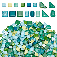 Green Series Glass Mosaic Cabochons, Rectangle/Tiangle/Square, Mixed Color, 10~16x10~23x4~5mm, 200g/bag(GLAA-WH0032-10A)