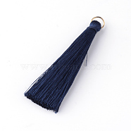 Nylon Thread Tassel Pendants Decoration, with Brass Findings, Golden, Prussian Blue, 35x7mm, Hole: 7mm(FIND-Q065-3.5cm-A01)