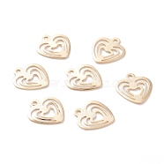 Brass Charms, Hollow, Heart, Real 24K Gold Plated, 9x8x0.1mm, Hole: 0.9mm(KK-Y003-16G)