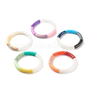 Acrylic Curved Tube Beaded Stretch Bracelet, Chunky Bracelet for Women, Mixed Color, Inner Diameter: 2 inch(5.1cm)(BJEW-JB07973)