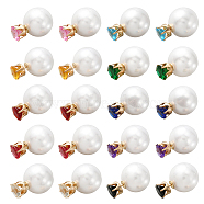 ANATTASOUL 10 Pairs 10 Colors Resin Diamond & Plastic Imitaion Pearl Front Back Stud Earrings, Light Gold Alloy Jewelry for Women, Mixed Color, 8mm, Pin: 0.7mm, 1 Pair/color(EJEW-AN0002-65)