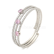 Rack Plating Brass Pave Clear Cubic Zirconia Open Cuff Wrap Bangles, Long-Lasting Plated, Lead Free & Cadmium Free, Platinum, Pink, Inner Diameter: 2-1/8 inch(5.3cm), 13mm(BJEW-B110-01P-03)