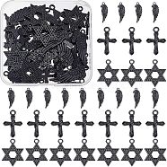 SUPERFINDINGS 48Pcs 3 Style Alloy Pendants, Star & Wing & Cross, Electrophoresis Black, 20.5~33x11~21x1.5~2mm, Hole: 1.8~2.3mm, 16pcs/style(FIND-FH0004-28)