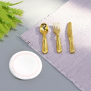 Miniature Dollhouse Tableware, Mini Resin Plate Alloy Knife Fork Spoon, for Kitchen Doll House Decor, Golden, 19~25mm, 4pcs/set(MIMO-PW0003-145A)