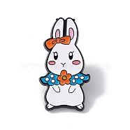 Easter Theme Rabbit Enamel Pin, Electrophoresis Black Alloy Animal Brooch for Backpack Clothes, Bowknot Pattern, 32x18x2mm(JEWB-E018-02EB-05)