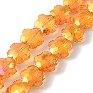 Electroplate Glass Beads Strands, Plum Blossom, Orange, 10x10x5mm, Hole: 1mm, about 70pcs/strand, 25.83''(65.6cm)(EGLA-B006-04A-HR01)