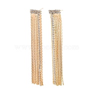 Clear Cubic Zirconia Chain Tassel Dangle Stud Earrings, Brass Long Drop Earrings for Women, Nickel Free, Real 18K Gold Plated, 69x12mm, Pin: 0.7mm(X-EJEW-G321-19G)