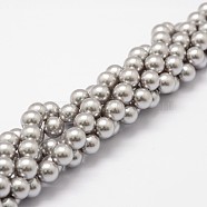 Shell Pearl Beads Strands, Grade A, Round, Gray, 6mm, Hole: 1mm, about 62pcs/strand, 16 inch(X-BSHE-L026-05-6mm)