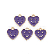 Alloy Enamel Charms, Cadmium Free & Lead Free, Light Gold, Heart with Smile, Indigo, 13x12x1.5mm, Hole: 1.6mm(ENAM-T016-12H-RS)