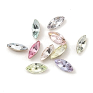 Glass Rhinestone Cabochons, Flat Back & Back Plated, Faceted, Horse Eye, Mixed Color, 6x3x2mm(RGLA-L029-12C)