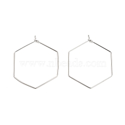 Brass Hoop Earring Findings, Hexagon, Real Platinum Plated, 37.5x30x0.7mm(KK-R112-039C)