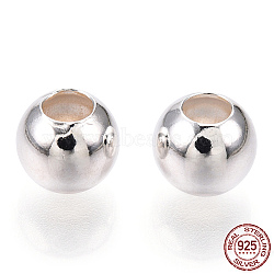 925 Sterling Silver Beads, Round, Silver, 6x5.5mm, Hole: 2.5mm(STER-S002-12A-6mm)