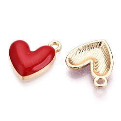 Eco-Friendly Zinc Alloy Pendants, with Enamel, Cadmium Free & Nickel Free & Lead Free, Heart, Light Gold, Crimson, 16x15x3mm, Hole: 1.6mm(X-FIND-N048-030B-NR)