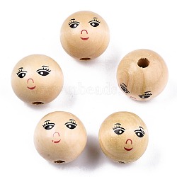 Unfinished Natural Wood Beads, Macrame Beads Large Hole, Round with Face, BurlyWood, 17~18mm, Hole: 4mm, about 280~290pcs/500g(WOOD-T019-31-A-18mm)