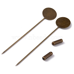 Brass Lapel Pin Base Settings, with Tray, Flat Round, Antique Bronze, Tray: 10mm, 72mm(KK-WH0045-025A-AB)