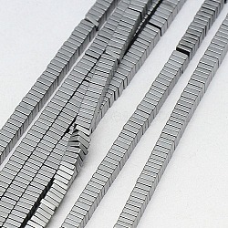 Electroplate Non-magnetic Synthetic Hematite Heishi Beads Strands, Thin Slice Flat Square Beads, Frosted, Grade A, Silver Plated, 3x3x1mm, Hole: 1mm, about 400pcs/strand, 16 inch(G-J171B-3x3mm-02)