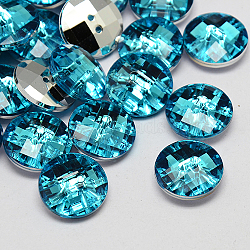 Taiwan Acrylic Rhinestone Buttons, Faceted, 2-Hole, Disc, Deep Sky Blue, 10x4mm, Hole: 1mm(BUTT-F022-10mm-25)