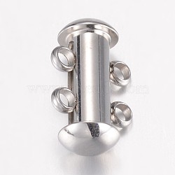 304 Stainless Steel Slide Lock Clasps, 2 Strands, 4 Holes, Tube, Stainless Steel Color, 15x10x6.5mm, Hole: 1.8mm(X-STAS-G071-51P)