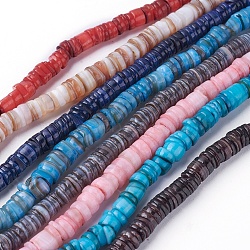 Shell Beads Strands, Dyed, Disc, Mixed Color, 4.9~6x0.4~6mm, Hole: 1.4mm, about 15.94 inch~16.14 inch(40.5~41cm)(SSHEL-E571-49)