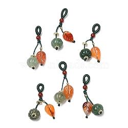 Natural Green Aventurine & Natural Agate Pendant Decorations, Pumpkin & Leaf, 38~39.5mm, Hole: 3x4mm(G-G008-08G)