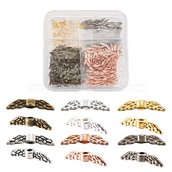 300Pcs 6 Colors Tibetan Style Alloy Beads, Angel Wing, Mixed Color, 12x3x3mm, Hole: 1.5mm, 50pcs/color(FIND-TA0001-43)