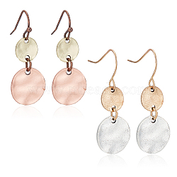 ANATTASOUL 2 Pairs 2 Colors Retro Two Tone Alloy Flat Round Dangle Earrings for Women, Mixed Color, 39mm, Pin: 0.7mm, 1 Pair/color(EJEW-AN0002-40)