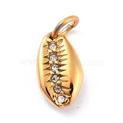 Ion Plating(IP) 304 Stainless Steel Pendants, with Crystal Rhinestone & Jump Ring, Shell Shape, Golden, 18.5x11x6.5mm, Hole: 5.5mm(STAS-I190-24B-G)