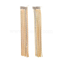 Clear Cubic Zirconia Chain Tassel Dangle Stud Earrings, Brass Long Drop Earrings for Women, Nickel Free, Real 18K Gold Plated, 69x12mm, Pin: 0.7mm(X-EJEW-G321-19G)
