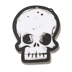 Halloween Acrylic Pendants, Skull, White, 39.5x30.5x2mm, Hole: 1.6mm(OACR-H041-05)