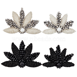 AHADEMAKER 4Pcs 4 Style Leaf Felt Ornament Accessories, Sew on Appliques, Glass Beaded Patches, with Imitation Pearl, for DIY Dress, Shoes, Garment, Decoration, Mixed Color, 41x60x10mm, 1pc/style(DIY-GA0003-38)