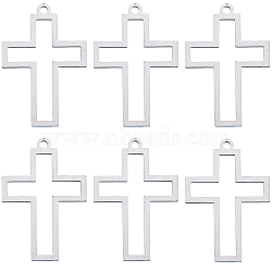 10Pcs 304 Stainless Steel Open Back Bezel Pendants, For DIY UV Resin, Epoxy Resin, Pressed Flower Jewelry, Cross, Stainless Steel Color, 32.5x22x3mm, Hole: 2mm(STAS-SC0009-32)