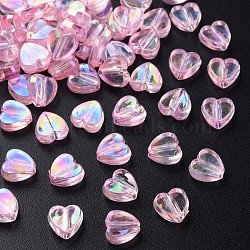 Transparent Acrylic Beads, AB Color Plated, Heart, Pearl Pink, 7.5x8x3mm, Hole: 1.8mm, about 3620pcs/500g(MACR-S373-114-C05)