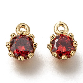 Brass Micro Pave Cubic Zirconia Charms, Flower, Golden, Red, 9x6.5x4mm, Hole: 1.2mm