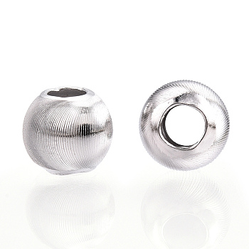 Rhodium Plated 925 Sterling Silver Beads, Cat Eye Beads, Textured Round, Real Platinum Plated, 6x5mm, Hole: 2.5mm