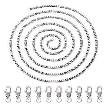 DIY Chain Bracelet Necklace Making Kit, Including 304 Stainless Steel Cuban Link Chain, Oval 316 Surgical Stainless Steel Lobster Claw Clasps, Stainless Steel Color, Chain: 7.5x6x3mm, 2m/bag