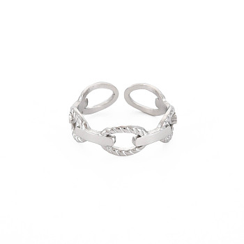 304 Stainless Steel Cable Chain Shape Open Cuff Ring for Women, Stainless Steel Color, US Size 6 3/4(17.1mm)