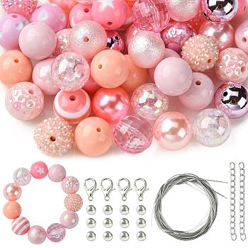 DIY Bubblegum Bracelet Pendant Decoration Making, Including Acrylic & Iron Beads, Alloy Clasp, End Chains, Wire, Pink, 19~20x17~20mm, Hole: 2mm