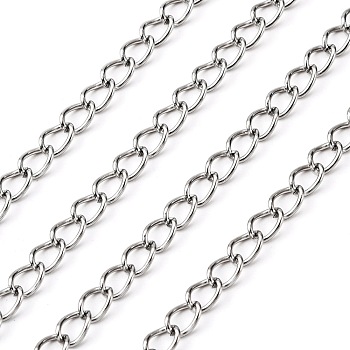 304 Stainless Steel Curb Chains, with Spool, Unwelded, Stainless Steel Color, 5x3.8x0.8mm, about 82.02 Feet(25m)/roll