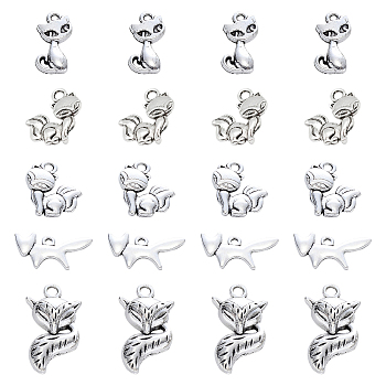 SUNNYCLUE 100Pcs 5 Style Tibetan Style Alloy Pendants, Cadmium Free & Nickel Free & Lead Free, Fox, Antique Silver, 15~23.5x12~20x2.5~4mm, Hole: 1.2~2mm, 20pcs/style