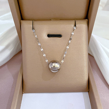304 Stainless Steel Round Ball Pendant Necklaces, with 201 Stainless Steel Dapped Chains, Stainless Steel Color, 18.43 inch(46.8cm)