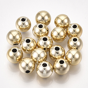 UV Plating ABS Plastic Beads, Round, Golden Plated, 15.5~16x15mm, Hole: 2.5mm