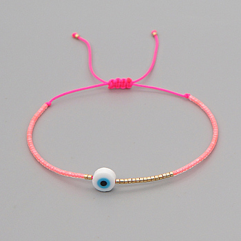 Adjustable Lanmpword Evil Eye Braided Bead Bracelet, Hot Pink, 11 inch(28cm)
