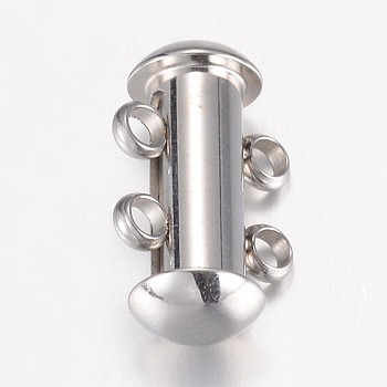304 Stainless Steel Slide Lock Clasps, Peyote Clasps, 2 Strands, 4 Holes, Tube, Stainless Steel Color, 15x10x6.5mm, Hole: 1.8mm